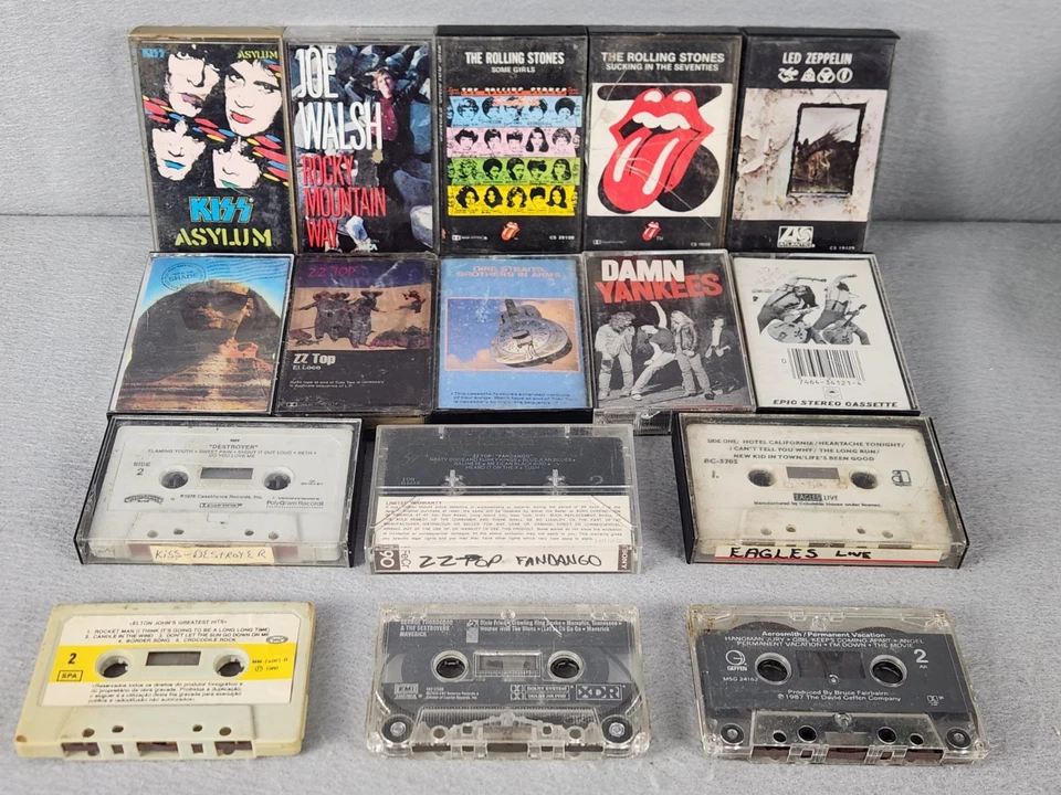 Classic Rock Cassette Lot (16) KISS Led Zeppelin Rolling Stones ZZ Top Aerosmith Foto 2 de 4