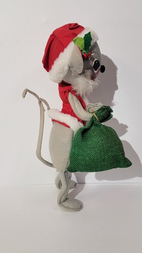 VTG 1966 Annalee Doll 16" Christmas Mouse Santa Claus Red Suit Green Gift Sack - Picture 4 of 9