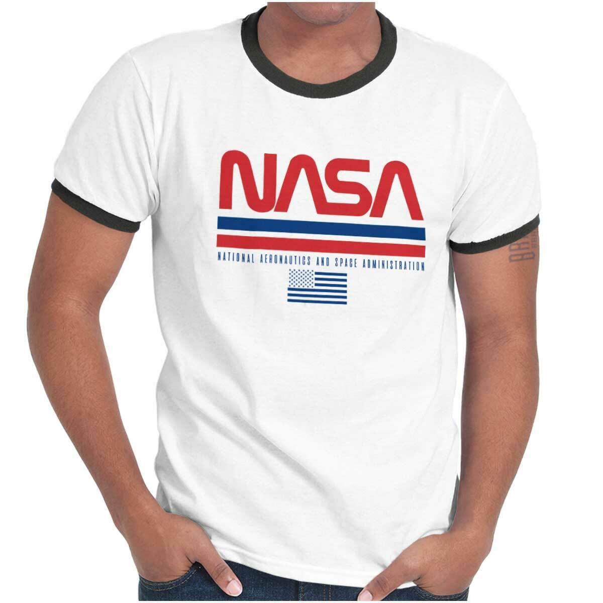 nål bande tjære NASA Space Program Retro Worm Logo Patriotic Ringer T Shirt Tee Shirts Men  Women | eBay
