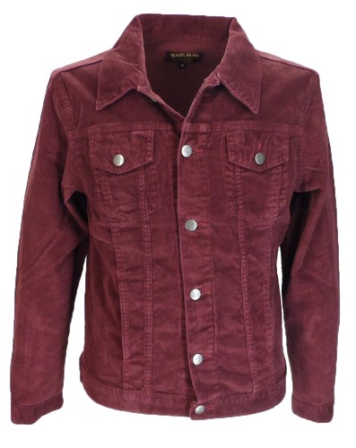 Mens 60s Retro Vintage Burgundy Cord Western Trucker Jacket … - 第 1/1 張圖片