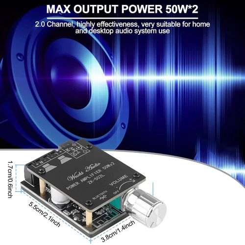 502L 50W*2 MINI 5.0 Placa Amplificador Bluetooth Inalámbrica Audio Digital Alimentación EE. UU. - Imagen 8 de 18
