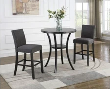 Grey 3-Piece 36 in Round Espresso Pub Table with 2 Bar Stools Dining Chairs Set