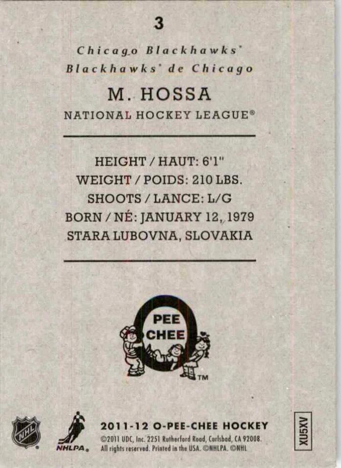 2011-12 O-Pee-Chee Retro Marian Hossa #3 - Image 2 of 2
