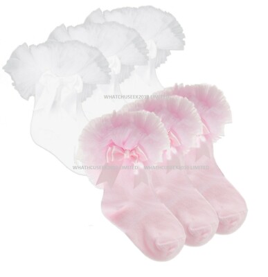 Mädchen Baby Tutu Socken Rüschen Satin Schleife Baumwolle weich Neugeborenes Säugling Kleinkind Kinder