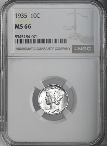 1935-P  10C  MERCURY SILVER DIME  "PHILADELPHIA MINT"  NGC MS66 #8345184-071