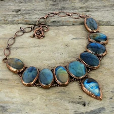 Labradorite Copper Mum Gift Electroformed Chain Adjustable Necklace 18.0"