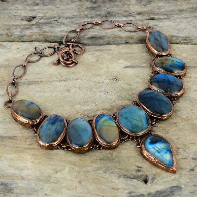 Labradorite Copper Mum Gift Electroformed Chain Adjustable Necklace 18.0''