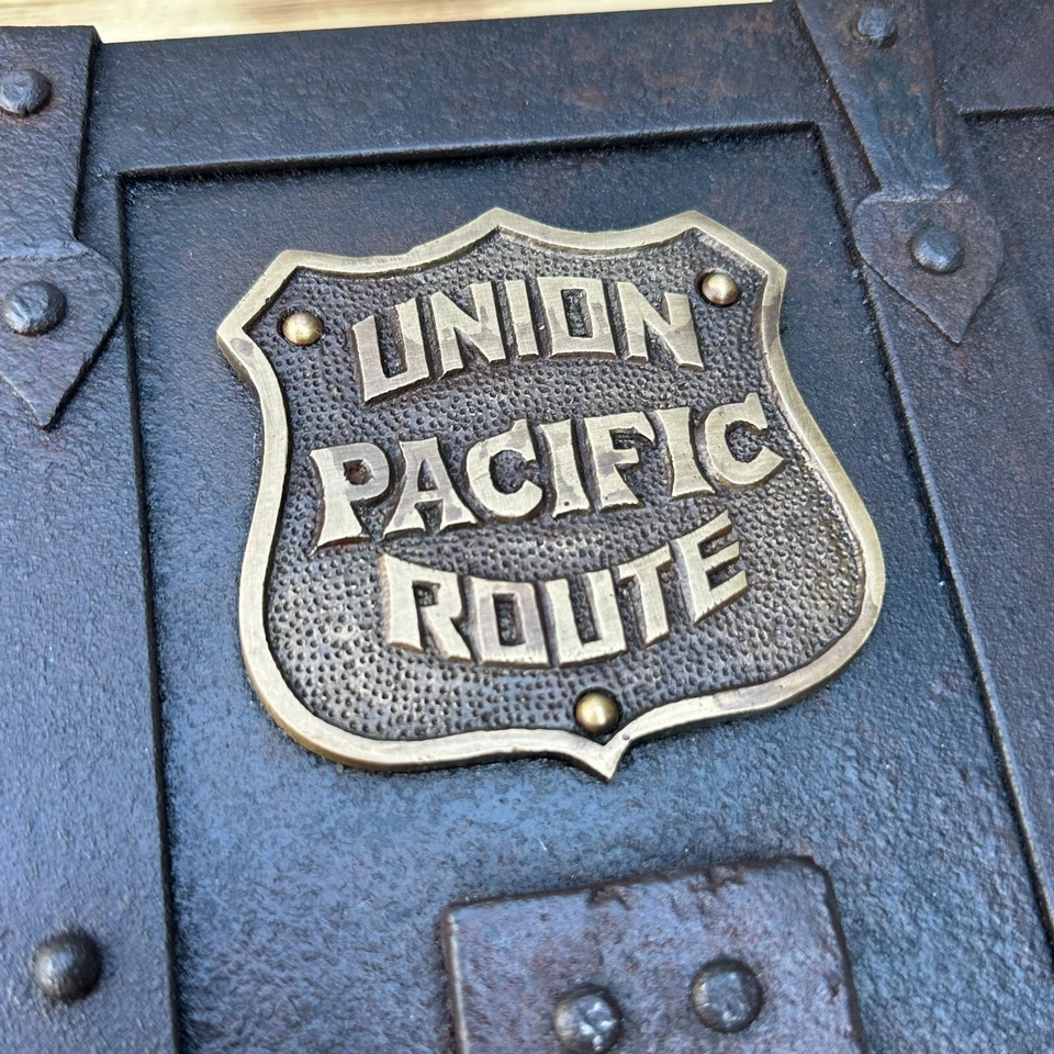 Union Pacific Route Iron Strong Box Chest With Antique Vintage Finish - Image 3 of 4