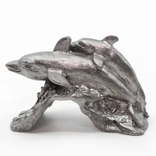 Michael Ricker Pewter DOLPHINS 3" Metal Figurine - 2002 Friendship of Love