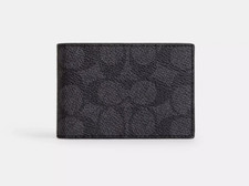 Coach Men's Charcoal/Black Compact Billfold Coated Canvas Wallet Small - CW368