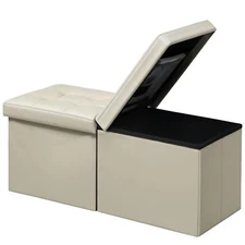 FOOTREST OTTOMAN BENCH WITH STORAGE34INCH BEIGE LEATHER FOOTSTOOL COFFEE TABLE P