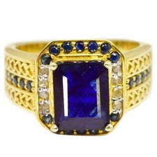 925 STERLING SILVER RING GENUINE CONFLOWER BLUE SAPPHIRE OCTAGON 9X7 MM. SIZE 7