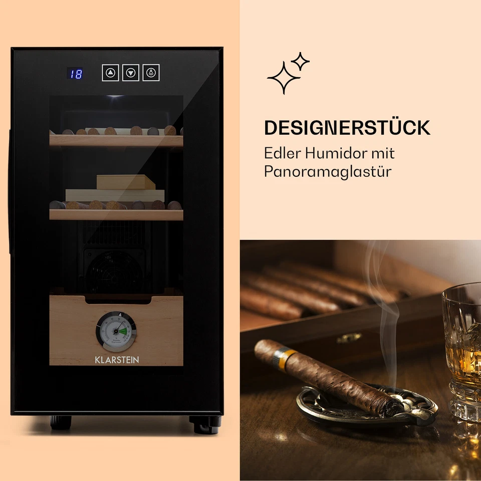 HUMIDOR BEFEUCHTER ZIGARREN ZIGARRENKISTEN HYGROMETER BUCHENHOLZ 23L LED SCHWARZ - Bild 3 von 4