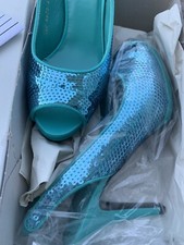 Pumps Peep Toes Sandalette Türkis Aqua Pailetten Damen Schuhe Gr. 38 Neu Arpart
