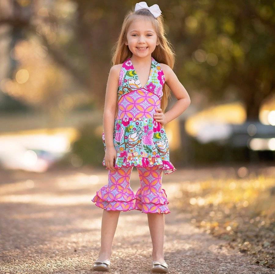 AnnLoren Girls Hearts Dove Halter Capri Set Size 6 - Image 3 of 4