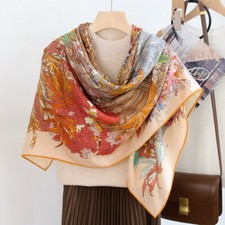 70 Cashmere  30 Silk Wrap Scarf Rainforest Print Double Face Square Shawl 53"