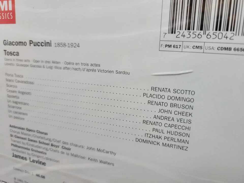 Puccini TOSCA Levine Scotto Domingo Bruson [EMI 2 CD Box Set] NEW SEALED ReadPLS - Image 3 of 4
