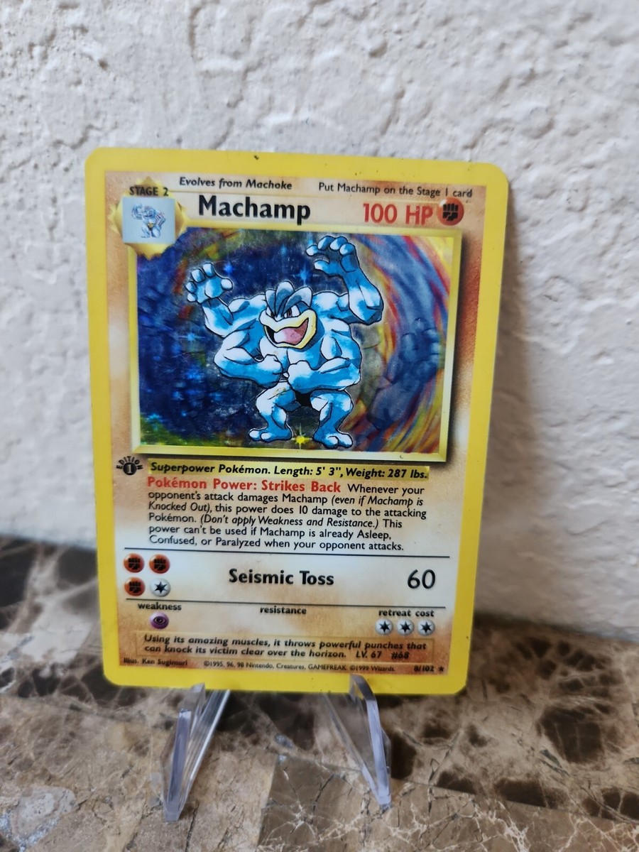 pokemon base set 1st edition holofoil card #8/102 machamp Pokemon 1999 MACHAMP 1ST EDITION BASE SET HOLO CARD WOTC 8/102 RARE MINT