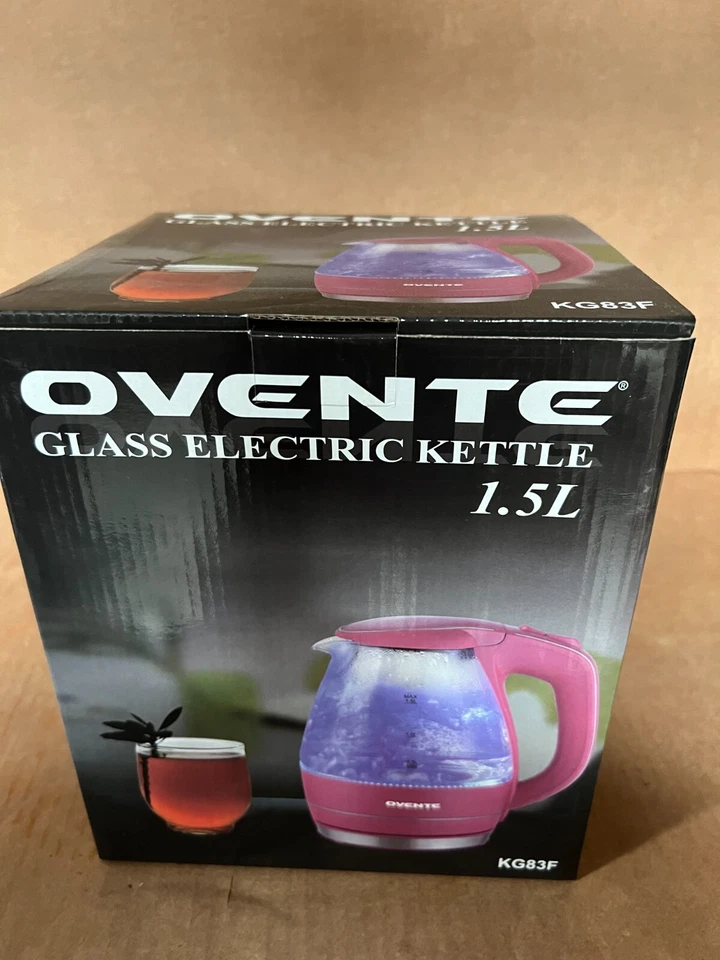 Hervidor de agua eléctrico portátil de vidrio Ovente con filtro 1,5 L fucsia KG83F Foto 4 de 4