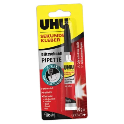 UHU Universal Sekundenkleber Alleskleber blitzschnell PIPETTE Holz Metall Plasti