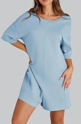 NEW Dokuriu Women's Sky Blue Oversized Back V Neck Hot Shot Romper Size Large