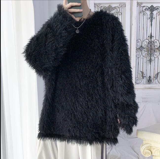 Mens Loose Pullover Knitted Youth New Fashion Fluffy Faux Mens Loose Pullover Knitted Youth New Fashion Fluffy Faux
