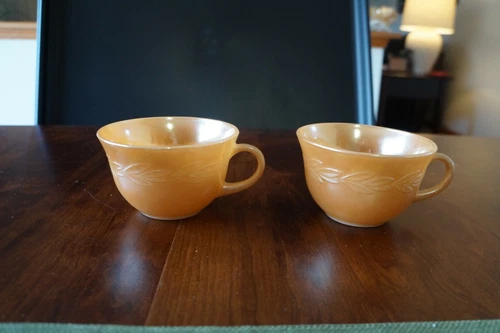 Fire King Peach Luster Wheat Teacup; Set of 2; 2.5 in tall