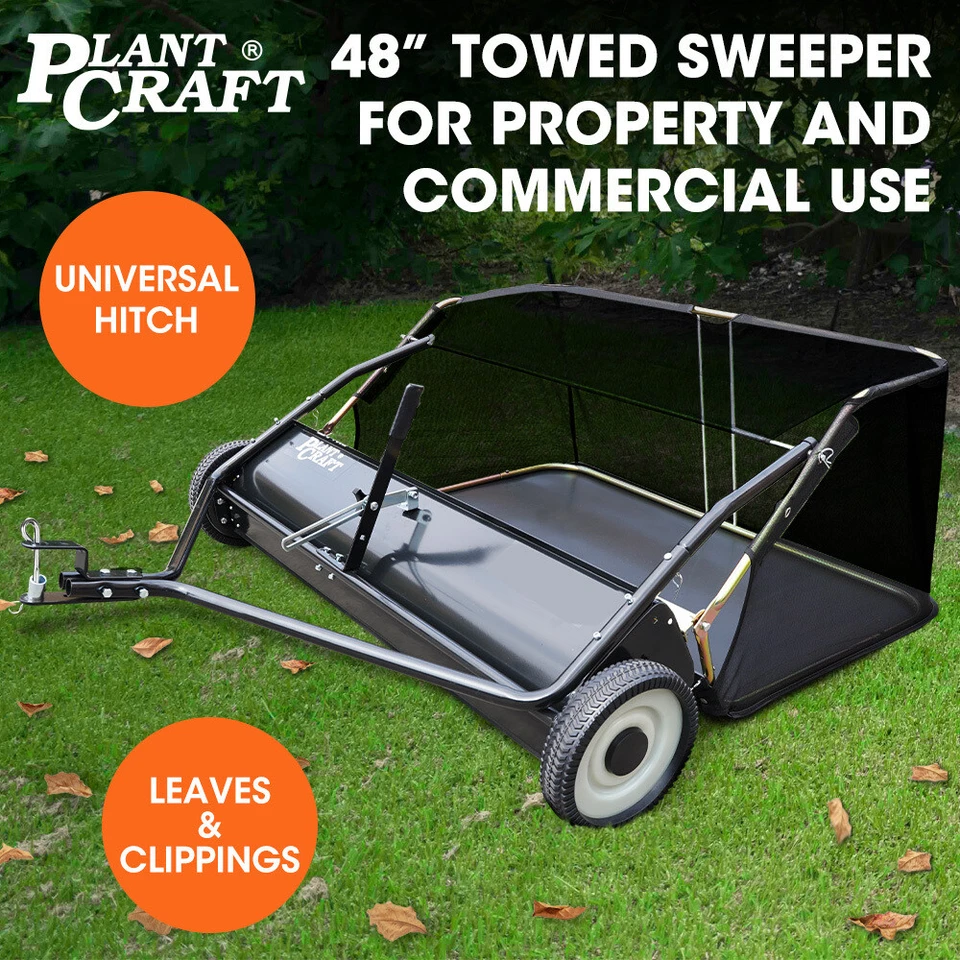 PLANTCRAFT Lawn Sweeper 48" Leaf Grass Tow Behind Clipping Ride On Mower Rake