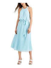 INC DRESS Womens Light Blue Belted Sleeveless Midi Fit + Flare Dress 2