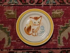VTG Stangle Kiddieware Hand painted pottery 9" plate Ginger Cat retro kitten bow