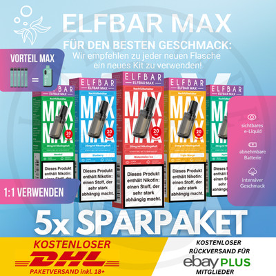 5x ELFBAR ELFA MAX E-Zigarette Sparpaket I 50ml mit 20mg Nikotin Vape NicSalt