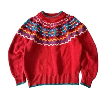 Apostrophe Red Vintage 90s Chunky Knit Fair Isle Nordic Sweater XL