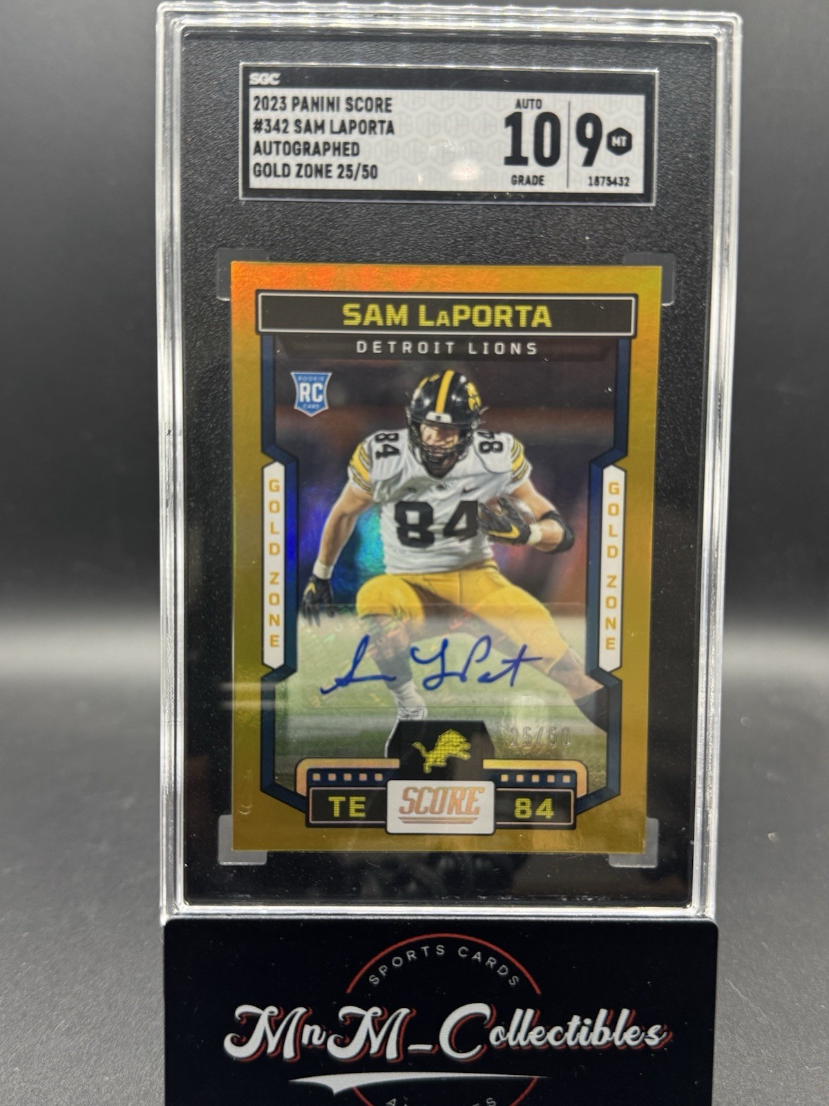 2023 Score Gold Zone Rookie Auto /50 #342 Sam LaPorta RC Detroit Lions SGC 9/10