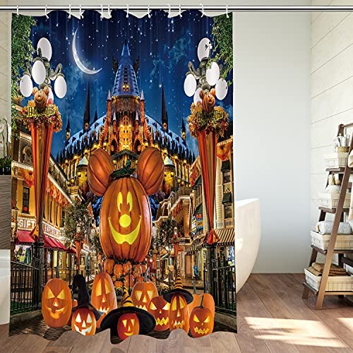 Halloween Shower Curtain for Bathroom Kids Cartoon Pumpkin Wizard hat 72" x 72" - Picture 3 of 7
