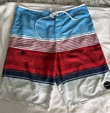 O'Neill Hyperfreak Men's Board Shorts Striped Lightweight Swim Trunks Size 33