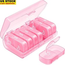 Weekly Pill Organizer AM PM 7 Day Easy Fill Portable Medication Storage New