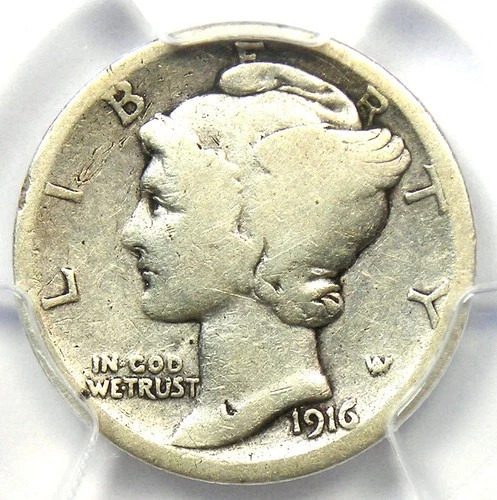 1916-D Mercury Dime 10C Coin - Certified PCGS Good Details - Rare Key Date!