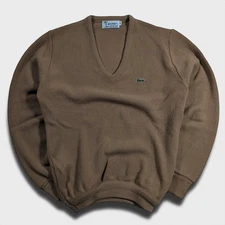 Lacoste Brown acrylic V-Neck Sweater Size Small Vintage