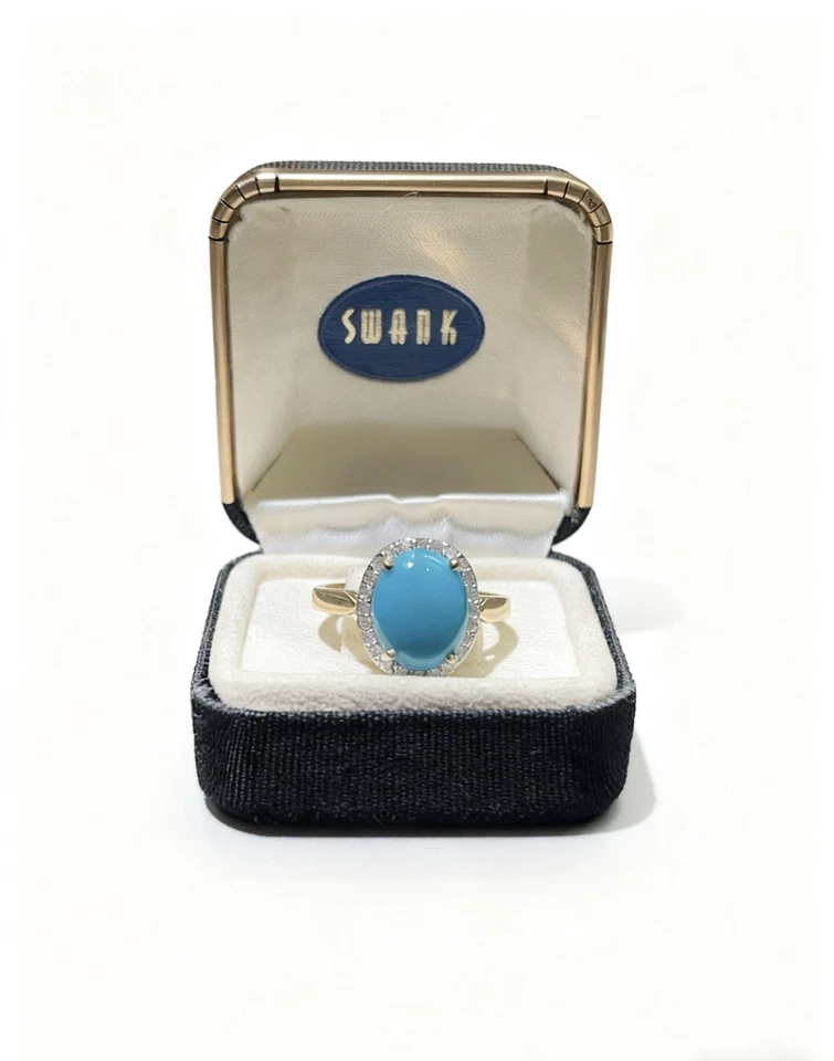 Винтажная элегантность: 14K золото бирюза и бриллиант Halo кольцо - Изображение 2 из 4