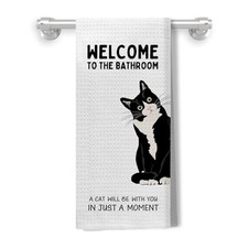 Funny Tuxedo Cat Hand Towels for Bathroom, Cat Lover Mom Dad Gifts, Welcome to