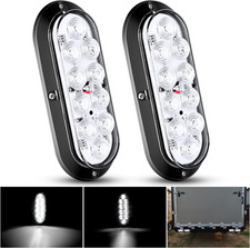 2PCS 6 Inch Oval White LED Trailer Tail Lights Surface Mount 10 LEDs Waterproof