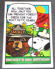 Vtg SMOKEY BEAR 1994 POSTER w/ SNOOPY Knott's Berry Farm PEANUTS 13x18.5