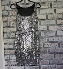 Charlotte Russe Sequin Bodycon Dress Womens M Abstract Web Silver Disco Cocktail