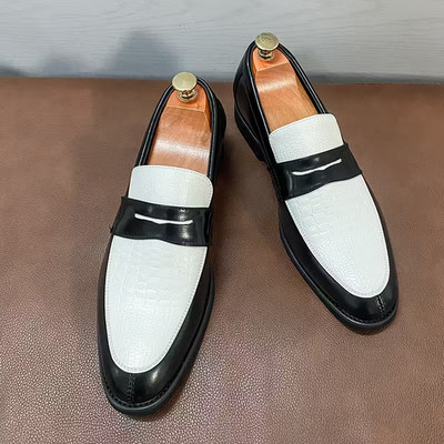 Men's Slip-On Leather Loafers with Rubber Sole - Thick Cushioned Insole ss 13.5