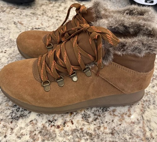 Baretraps Winter Boots Womens Size 7.5 Brown Grazi Ankle Bootie Suede Faux Fur - Picture 2 of 6