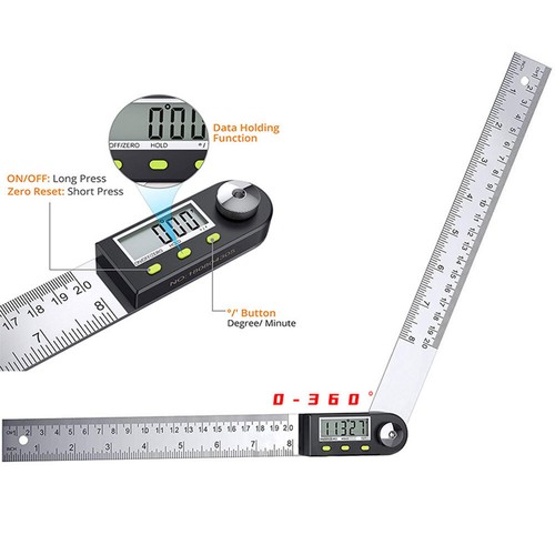 20cm 360degree Stainless Steel Ruler Digital LCD Angle Finder Measure Gauge Tool - Picture 8 of 12
