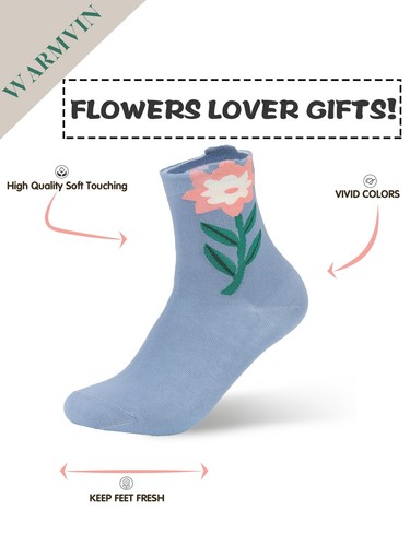 Womens Fun Flowered Patterned Socks Colorful Cotton Crew Socks Size 6-11 Flow... - Picture 4 of 6