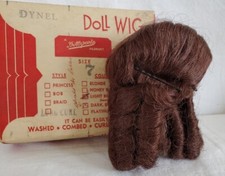 VINTAGE DOLLSPART size 7 doll wig DYNEL Brown long Curl pinned w. box