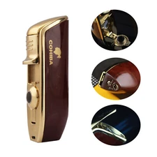 3 Jet Torch Flame Cigar Lighter With Punch Windproof Refillable Butane w Red