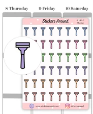 Pastel Razor Icon Planner Sticker, Shaving, Self Care, Calendar & Journal